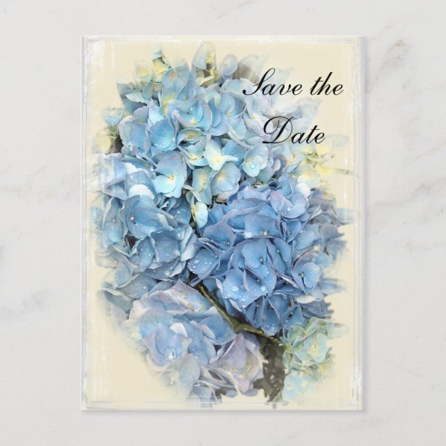 Postal De Anuncios Blue Hydrangea Flower Wedding Save the Date (Anverso)