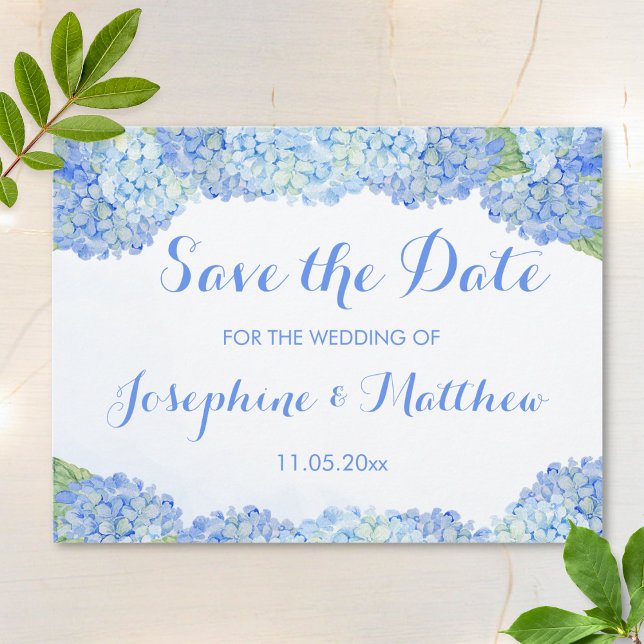Postal De Anuncios Blue Hydrangea Save the Date (Subido por el creador)
