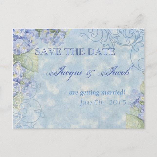 Postal De Anuncios Blue Hydrangea, Save the Date Postcard (Anverso)