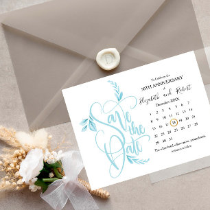 Postal De Anuncios Blue Leaves 50 Aniversario Salvar La Fecha
