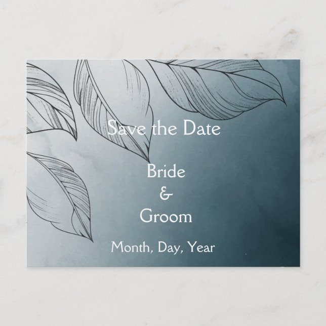 Postal De Anuncios  Blue Leaves Botanical Foliage Save the Date (Anverso)