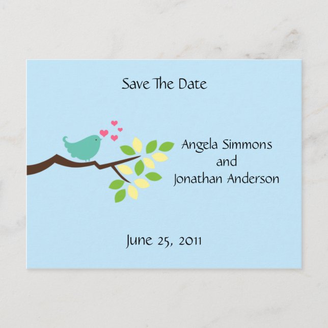 Postal De Anuncios Blue Love Bird Save the Date (Anverso)