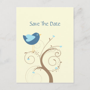 Postal De Anuncios Blue Lovebird and Hearts Save the Date