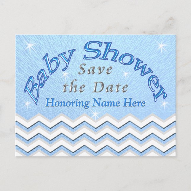 Postal De Anuncios Blue Personalized Save the Date Baby Shower Cards (Anverso)
