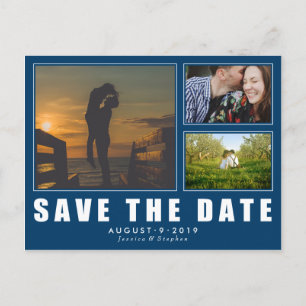 Postal De Anuncios Blue Save The Date 3 Photo Moderne Postcard