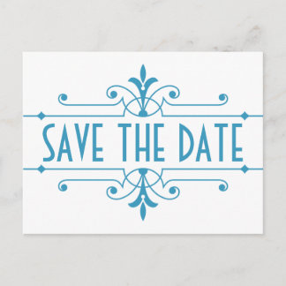 Postal De Anuncios Blue v2 Fancy Ornamental Save the Date Postcard