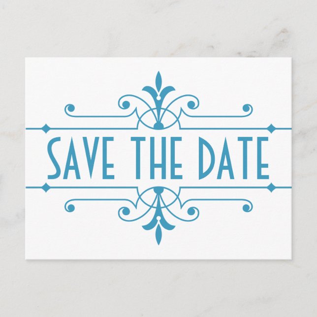 Postal De Anuncios Blue v2 Fancy Ornamental Save the Date Postcard (Anverso)