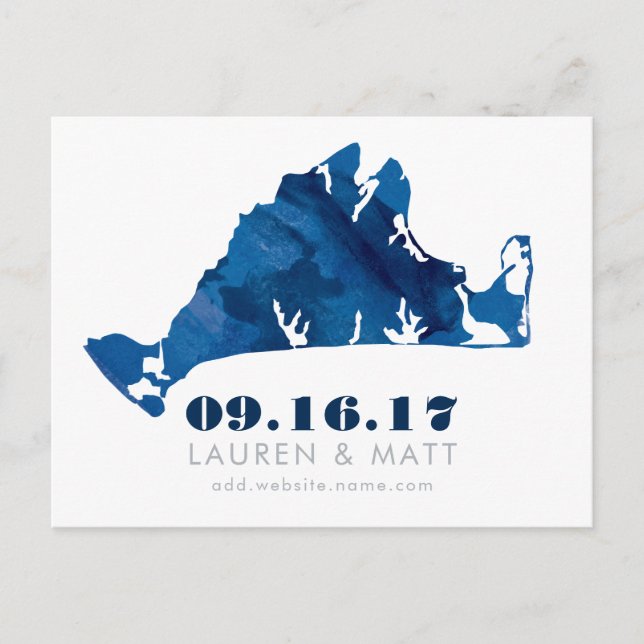 Postal De Anuncios Blue Watercolor Martha's Vineyard Save the Date (Anverso)