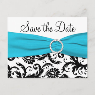 Postal De Anuncios Blue, White y Black Save the Date Postcard