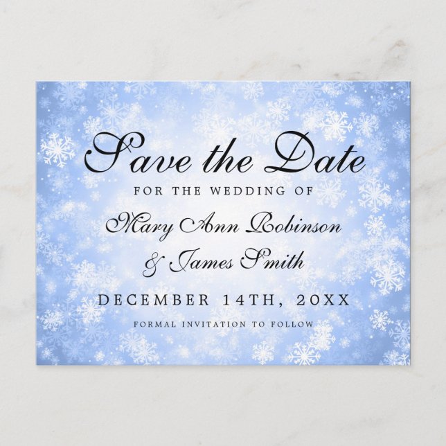 Postal De Anuncios Blue Winter Wonderland Elegant Save the Date (Anverso)