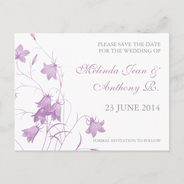 Postal De Anuncios Bluebells - Violet Save the Date Postcard (Anverso)