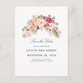 Postal De Anuncios Blush Rosa Floral Aquarela Salva la Fecha