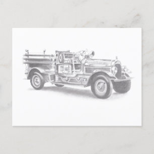 Postal De Anuncios boceto de lápiz de camión de bomberos antiguo dibu