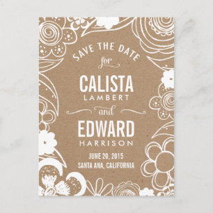 Postal De Anuncios Boceto Floral Guardar La Fecha - Artesanía