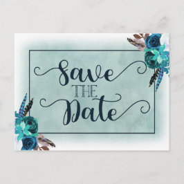Postal De Anuncios Boda acuarela marina azul y acuática salva la fech