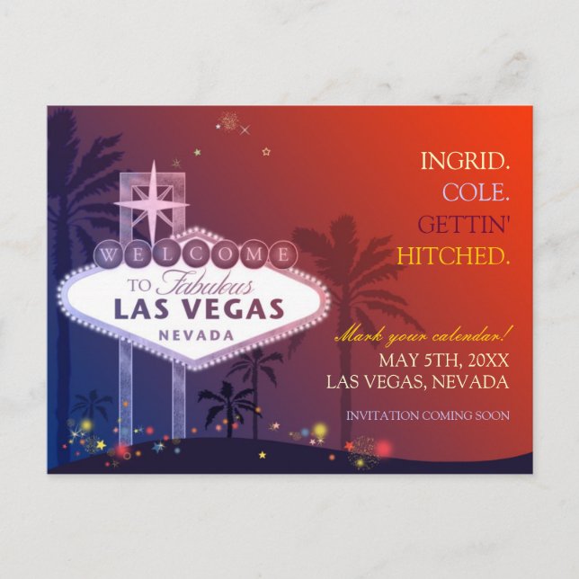 Postal De Anuncios Boda al Atardecer en Las Vegas - Guárdala Fecha (Anverso)