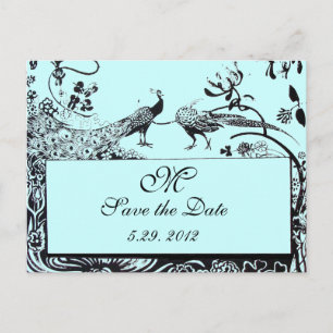 Postal De Anuncios BODA AMOR AVES MONOGRAM azul negro y blanco
