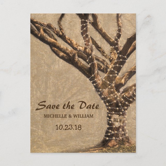 Postal De Anuncios Boda Árbol Rústico Guardar la Fecha (Anverso)
