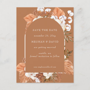 Postal De Anuncios Boda arcaico de Terracota Rústica Boho Pampas