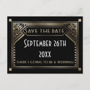 Postal De Anuncios Boda Art Déco Gatsby Sombreado en Oro Ahorra la Fe