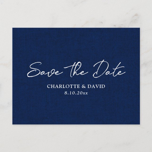 Postal De Anuncios Boda Azul de la Marina Rustica Salva La Fecha (Anverso)