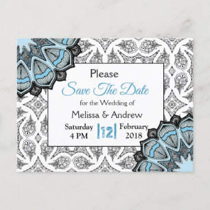 Postal De Anuncios Boda azul, negra y blanca salva la fecha