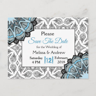 Postal De Anuncios Boda azul, negra y blanca Save the Date