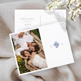 Postal De Anuncios Boda azul y blanco Boda floral monogramado