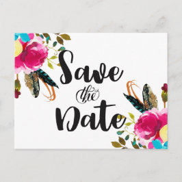 Postal De Anuncios Boda Boho Chic Floral Acuarela Guardar la Fecha