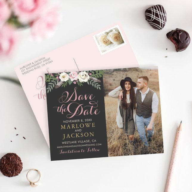 Postal De Anuncios Boda Boho Floral Rosa Oscura y Melancólica (Subido por el creador)