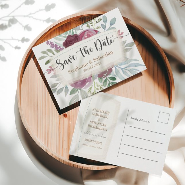 Postal De Anuncios Boda Boho Floral Save the Date (Subido por el creador)