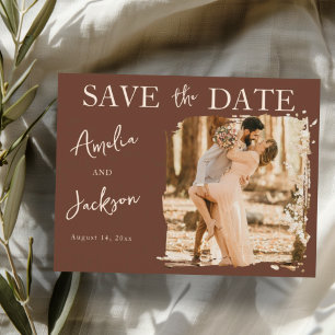 Postal De Anuncios Boda Boho Terracota Una Foto Save the Date