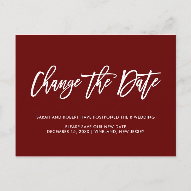Postal De Anuncios Boda borgoña Cambio de fecha Pospuesta Cancelada (Anverso)