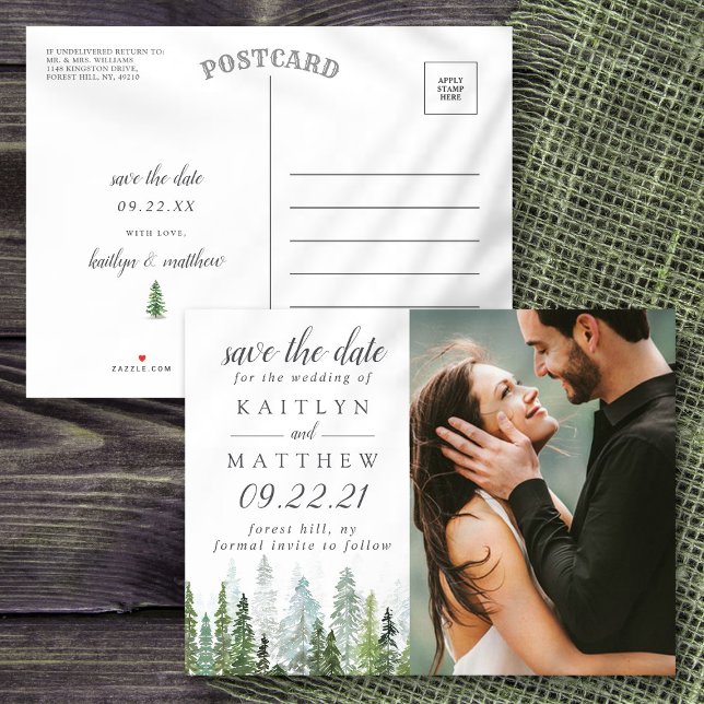 Postal De Anuncios Boda Bosque De Pinos Al Agua Save The Date (Subido por el creador)