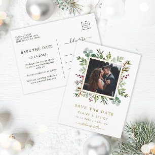 Postal De Anuncios Boda Botánica de Navidad Foto para Guardar la Fech