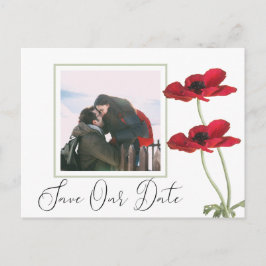 Postal De Anuncios Boda botánica floral roja moderna salva la fecha