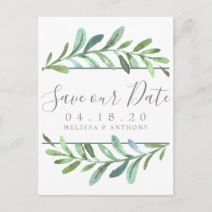 Postal De Anuncios Boda botánica moderna de vides salva la fecha