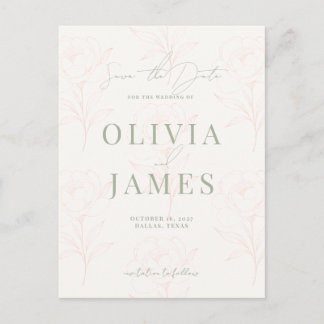 Postal De Anuncios Boda Botánica Moderna Minimalista Verde Salvia