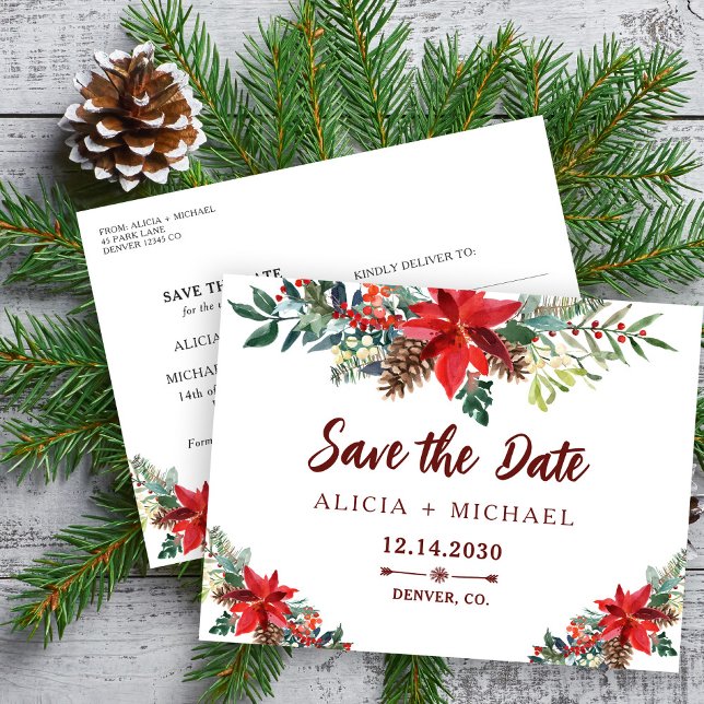 Postal De Anuncios Boda botánica rústica de invierno salva la fecha (Subido por el creador)