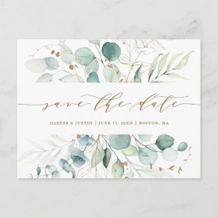 Postal De Anuncios Boda Botánica Verde y Oro Salven la Fecha