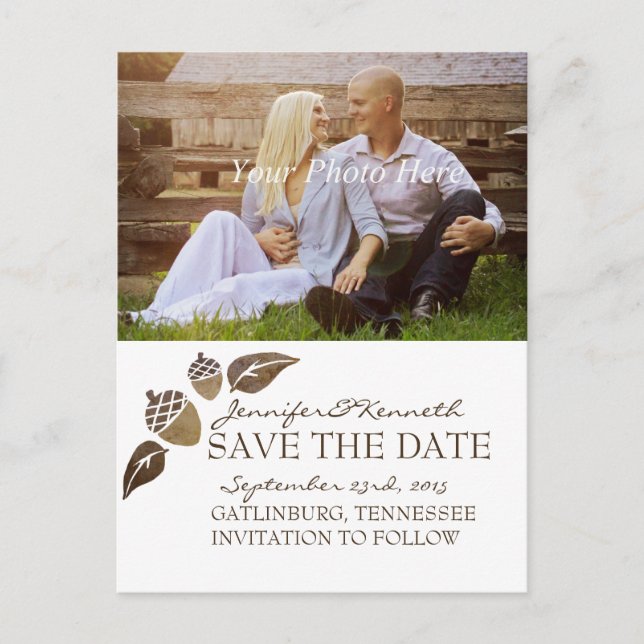 Postal De Anuncios Boda Caall Acorns y Leaves (Anverso)