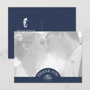 Postal De Anuncios Boda Caballito de Mar Ola Azul Agradecimiento ID83
