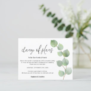 Postal De Anuncios Boda Cambio de fecha Script Eucalyptus