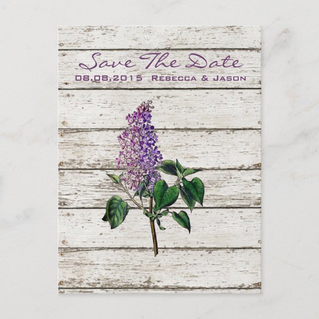 Postal De Anuncios boda campestre de madera blanca de granero lila pú (Anverso)