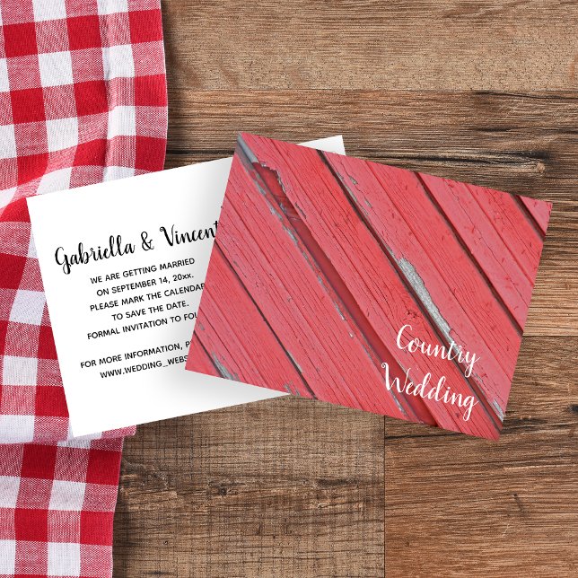 Postal De Anuncios Boda campestre en Red Barn Wood, guarden la fecha (Subido por el creador)