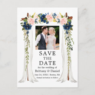 Postal De Anuncios Boda Canopy Watercolor Floral Azul rosa