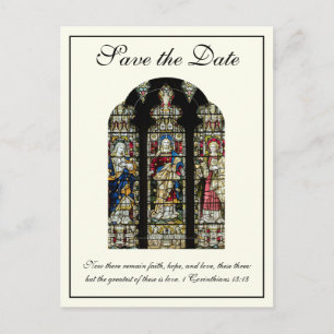 Postal De Anuncios Boda Católica en Vidrio Estampado Save the Date