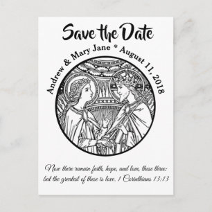 Postal De Anuncios Boda católica GUARDA LA FECHA Negro y Blanco