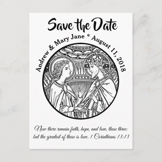 Postal De Anuncios Boda católica GUARDA LA FECHA Negro y Blanco (Anverso)