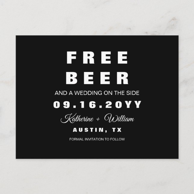 Postal De Anuncios Boda Chic Cerveza Gratis Divertida Moderna Salva l (Anverso)